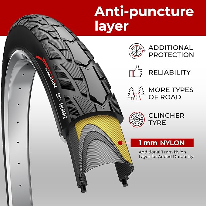Fincci Pair 700x40c Bike Tire - 700c Gravel Tires with Kevlar & Nylon 1mm Puncture Proof - Lightweight 60 TPI Foldable Bicycle Tires 42-622 for Hybrid, Electric, Touring Bikes