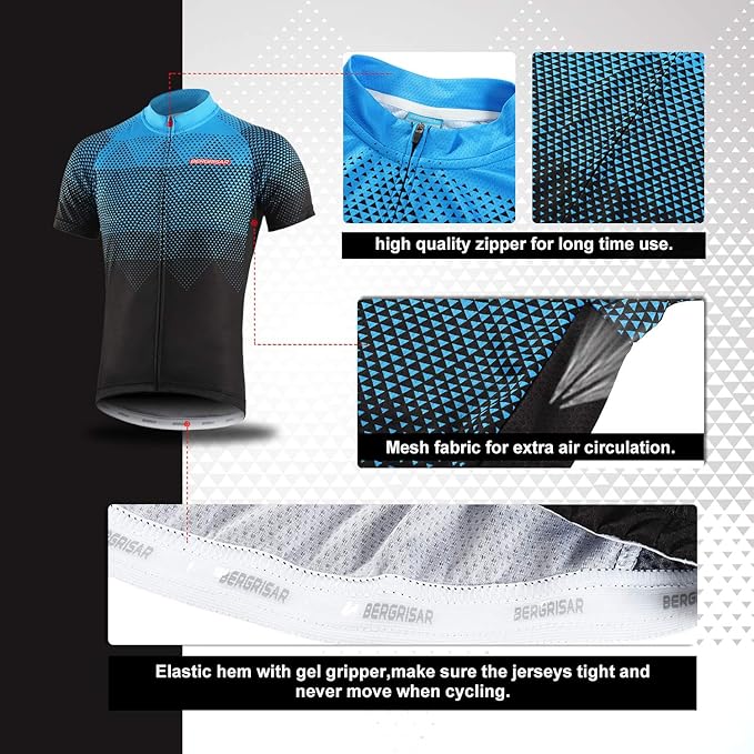 BERGRISAR Men's Cycling Jerseys Short Sleeves Bike Shirt