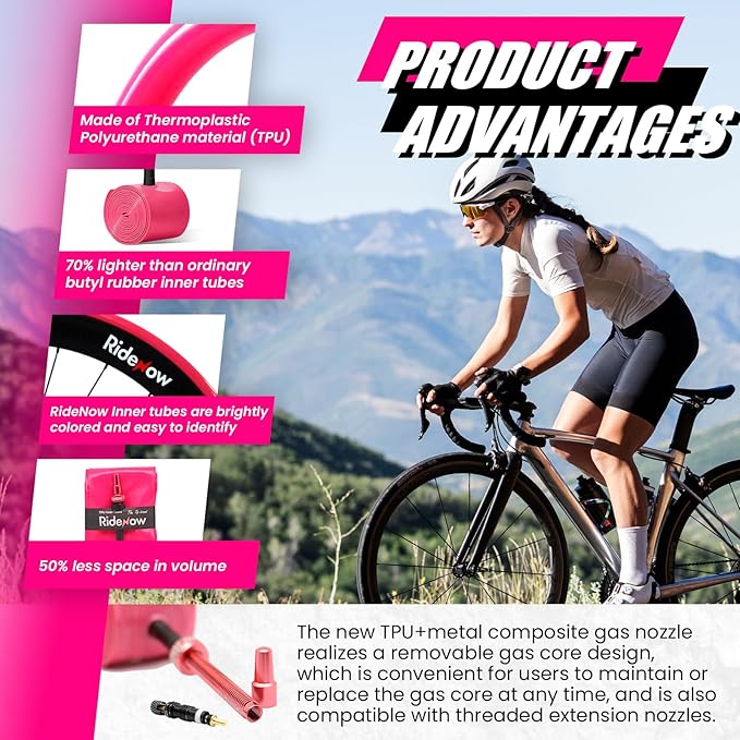 Ridenow 4-Pack Bike Inner Tube for 700/18C-28C, 700/18C-32C with 65/85 mm Metal &TPU Presta Valves for Road Bikes, Super Light Puncture Resistant Bicycle Inner Tube(Include Patch Repair Kits)