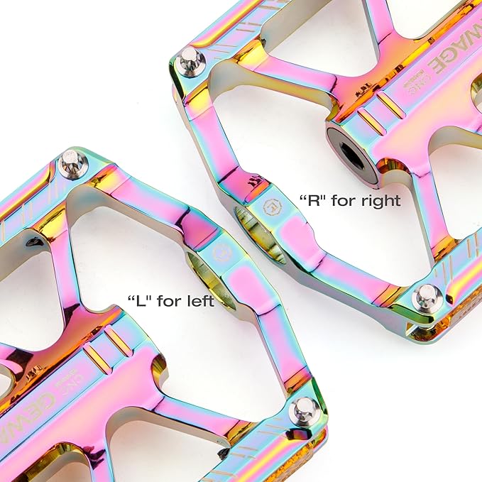 Mountain Bike Pedals - 3 Bearings Bicycle Pedals with Reflectors - 9/16” CNC Machined Flat Pedals with Removable Anti-Skid Nails for Road Mountain BMX MTB Bike