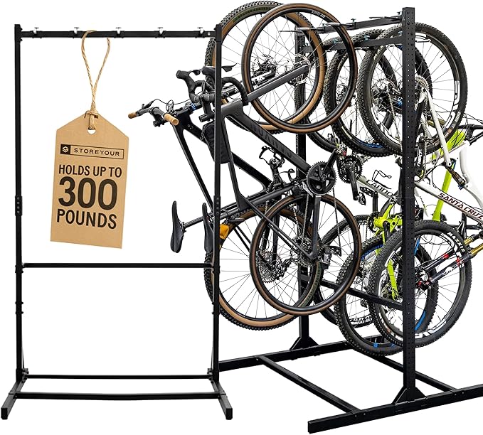 StoreYourBoard Freestanding Bike Rack for 8 Bikes - Heavy Duty Aluminum & Steel Indoor Bike Rack Garage - Space-Saving Vertical Bike Rack for Road, Mountain, and Hybrid Bicycles - Holds Up to 300 Lbs