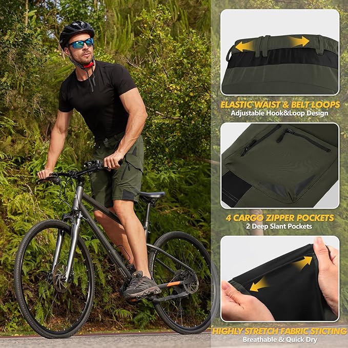 Ally Mens Mountain Bike Shorts 4D Padded Bike Shorts Baggy Cycling Biking Bicycle Biker Shorts Loose-fit with 6 Pockets