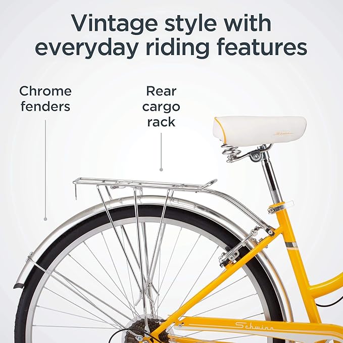 Schwinn Wayfarer Hybrid Bike, 700c Mens and Womens Bike, 7-Speed Hybrid Bicycle, Retro Steel Frame, Front and Rear Linear Pull Brakes, Fenders, Cargo Space, Adult Bicycle