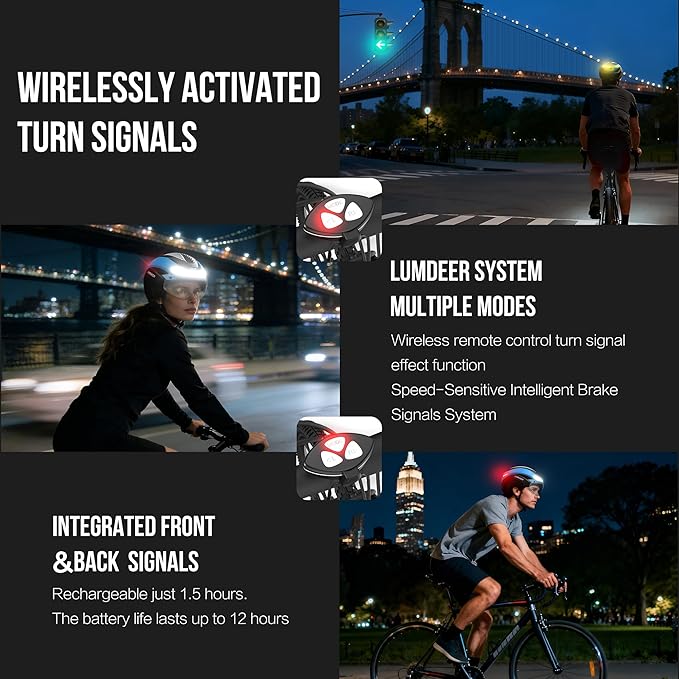 LUMDEER Smart E-bike Helmet with Remote Controlled Turn Signals, Electric Scooter Helmet for Adults with Front & Rear LED Lights, Bike Helmet with Photochromic Visor & Auto Brake Light for Men & Women
