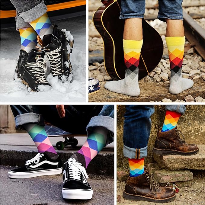 WeciBor Men's Dress Funny Crazy Colorful Novelty Combed Cotton Crew Socks 12 Pack - Size 7-10/10-13/13-15