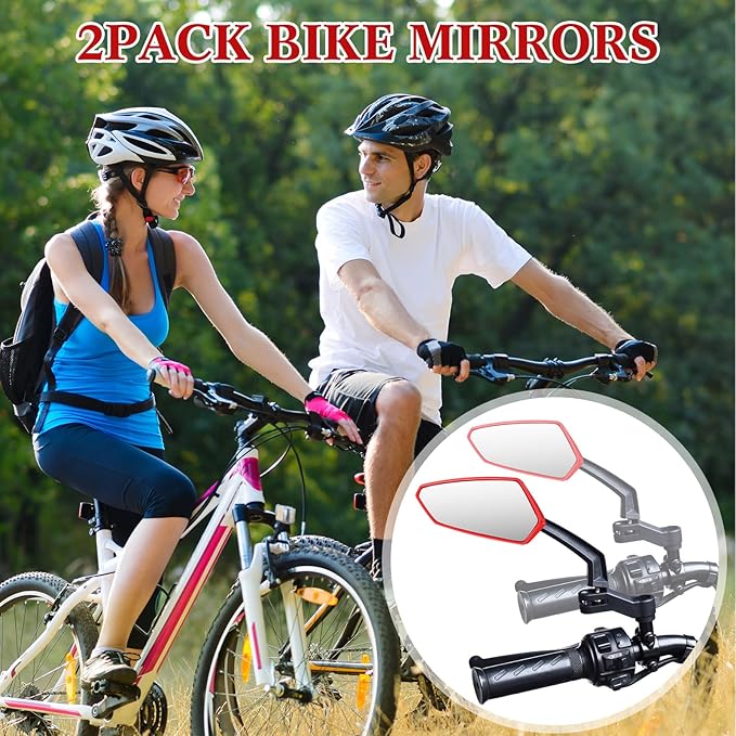 Hestya 1 Pair Handlebar Bike Mirror 360° Rotatable and Adjustable Universal Fit Rearview Bicycle Mirrors Glass Lens Safe Cycling Accessories for Scooter, E-bikes, Mountain Bikes, Road Bicycles
