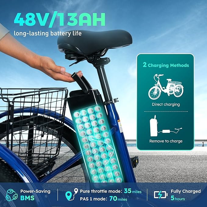 Luxevelo 500w Electric Trike Electric Tricycle for Adults Hydraulic Disc Brakes Adult Tricycle 24 inches Tire 7speed Power Assist Multiple Shock Absorption Compact Commuter 48v 13ah Removable Battery