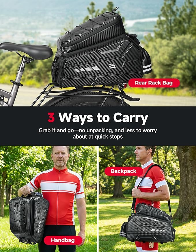 KEMIMOTO Bike Rear Bag, 11L/20L/40L EVA Hard Shell with Waterproof Cover, Bicycle Trunk with Shoulder Strap for Commuter Travel Outdoor