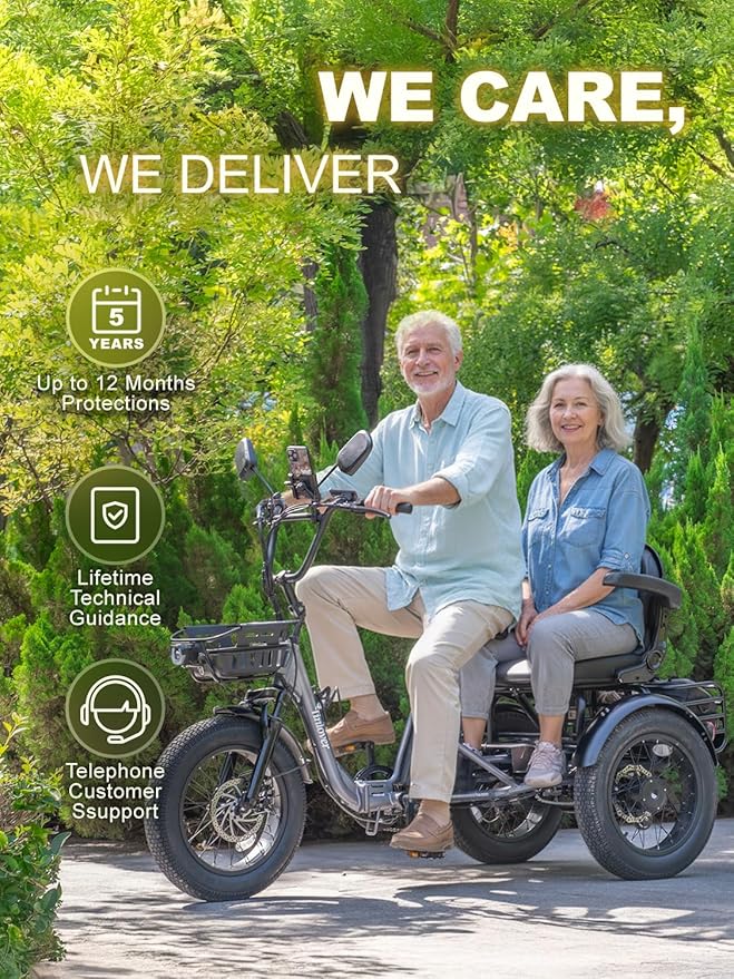 Folding Electric Tricycle for Adults 2 Seater, 22MPH 100 Miles 4" Wide Fat Tire Electric Trike, 3 Wheel Electric Bike 1200W, 48V 20AH Battery, 550LBS Load, Reverse, Parking, Differential, UL Certified