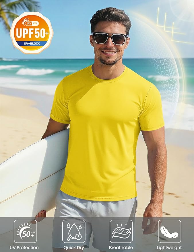 MAGCOMSEN Men's Short Sleeve UPF 50+ T-Shirt Quick Dry Workout Athletic Running Swim Tops Tee Rash Guard Performance Shirts