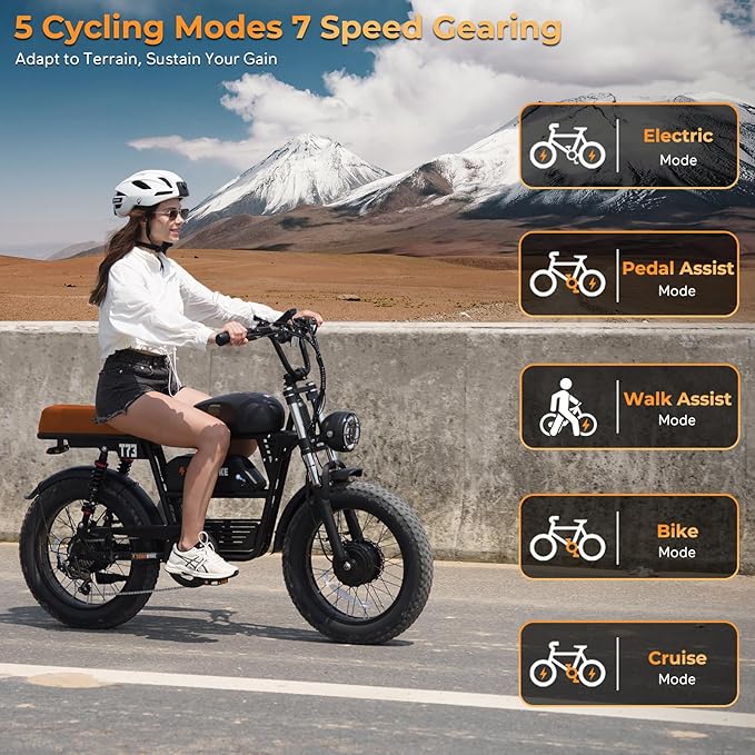 T73 Series Electric Bike for Adults,1000W/1500W/3000W Motor,30/33/37.5MPH 34-120 Miles,48V15.6/41.6 AH Electric Bikes,20 * 4 Fat Tire Ebike Hydraulic Brake Full Suspension Off-Road Riding