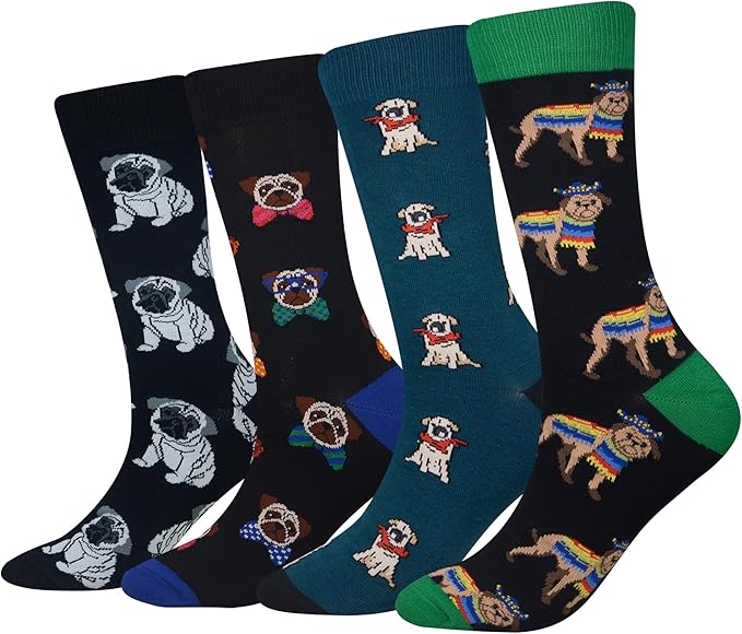 Cansok Men's 2/4 Packs Fun Crazy Novelty Dress Crew Socks