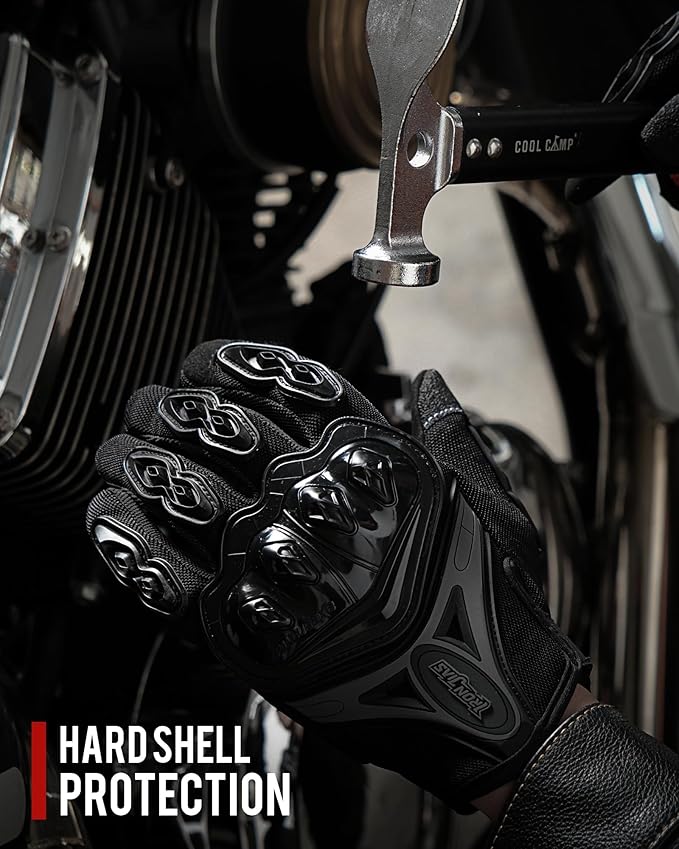 IRON JIA'S Motorcycle Gloves Full Finger Durable for Road Racing Bike Summer Spring Powersports Support Touch Screen Black-L