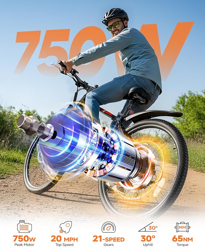 350W Full Aluminum Electric Bike for Adults & Teens, Upgraded Adjustable Handlebars, 21-Speed 26" Commuter E-Bike with Dual Disc Brakes, 40-Mile Range, Mountain Bike for Men/Women