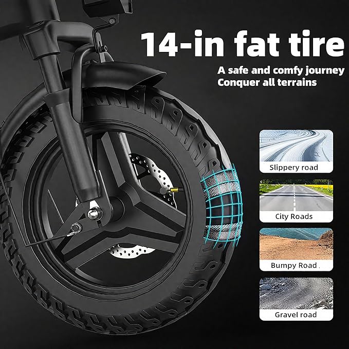 Folding Electric Bike for Adults, 500W Motor 19MPH Speed Commuter 14" Ebike, 35 Miles PAS Range,48V 10.4Ah Removable Battery, 3-Level Pedal Assist, UL 2849 Certified, Mini Foldable Electric Bicycle
