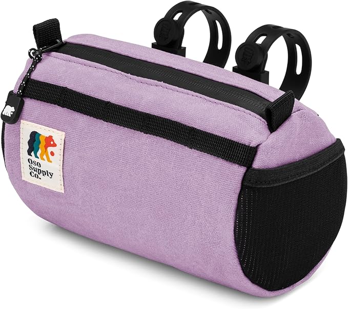 Bike Handlebar Bag – Waxed Canvas Exterior with Quick-Access Waterproof Zipper, Side Mesh Pockets and Spacious Storage – Ideal for Cycling, Commuting and Adventure Rides (Purple)