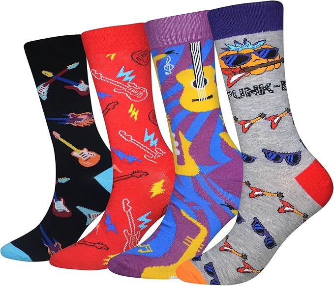 Cansok Men's 2/4 Packs Fun Crazy Novelty Dress Crew Socks