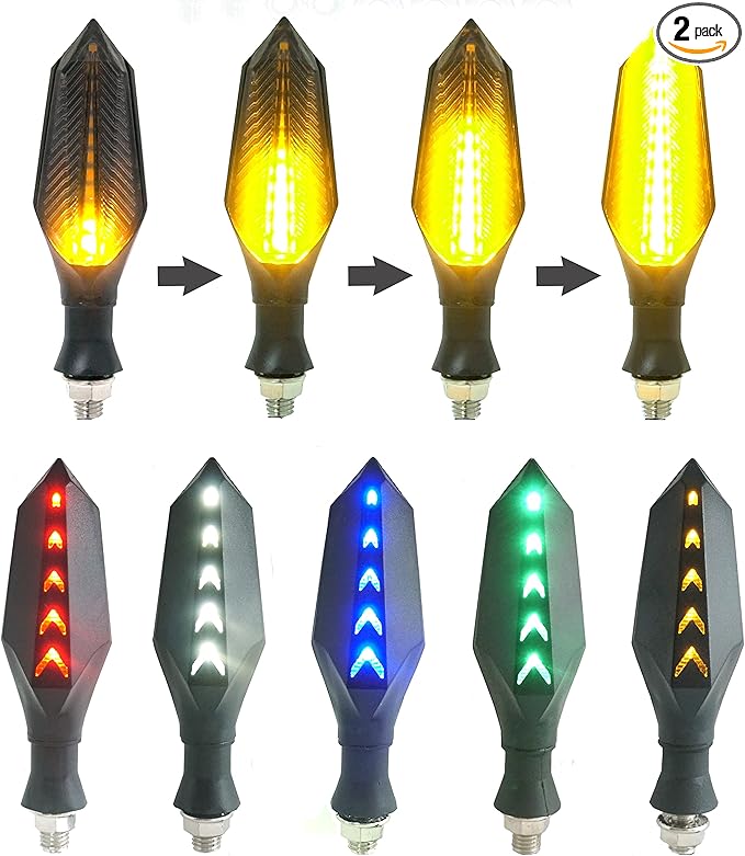 Motorcycle Led Turn Signal Lights, Universal Front Rear DC12V Flowing Blinkers Flasher Indicator Light For Electric Motorcycles Motorbike Scooter Bicycle E-Bike (Amber/Blue, DC12V)