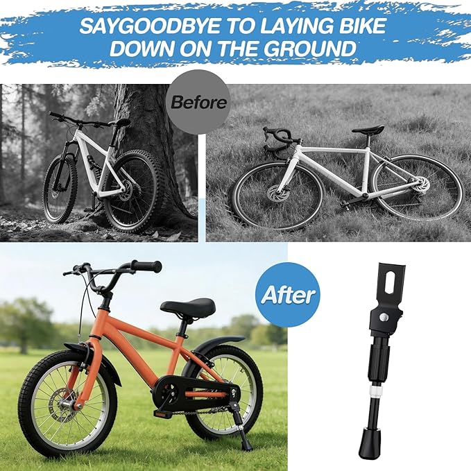 Kickstand for Kids Bike,Upgraded Adjustable Kids Bike Kickstand for 14 16 18 20 22 Inch Kids Bike,Aluminum Alloy Easy Install Universal Rear Kids Bicycle Kick Stand. (black)