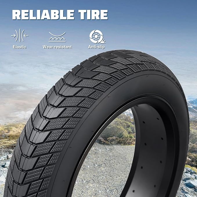 MEGHNA Fat Bike Tire 16/20/24/26 inch Electric Bike Tire Fat Tire 16/20/24/26 x 3.0 inch Heavy Duty Knobby Anti-Slip Foldable Replacement All Terrain Tire for E-Bike Snow Bike Fat Bike