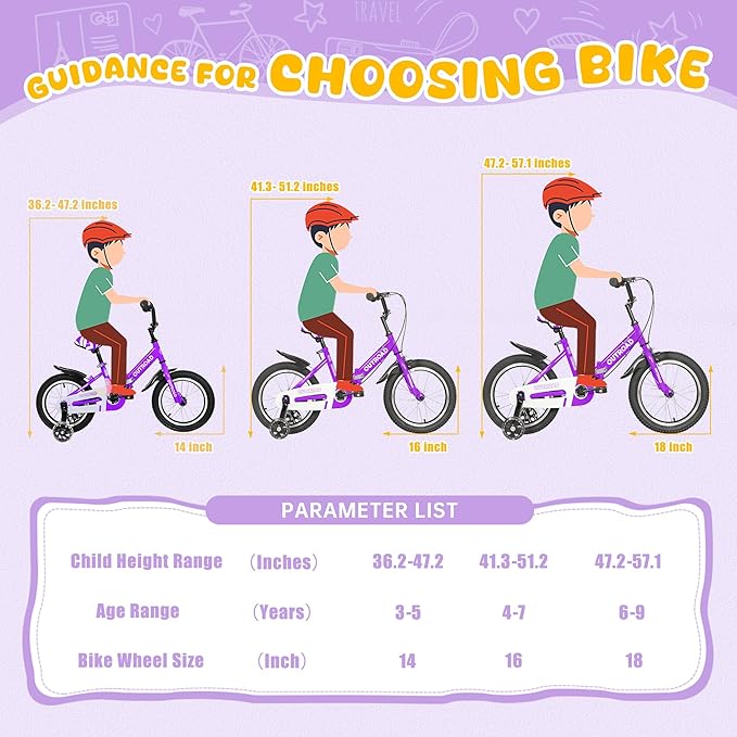 14/16/18 Inch Folding Kids Bike with Training Wheels, Gifts for Girl&Boy Age 3-10 Years, Toddler Bike with Dual Brakes for Beginners, Multi-Color