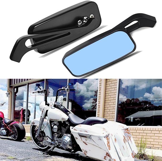 8mm/10mm Black Motorcycle Rectangle Handlebar Rearview Mirrors Compatible with Harley Street Glide Road King Softail Sportster Iron 883 XL1200 Chopper Softail