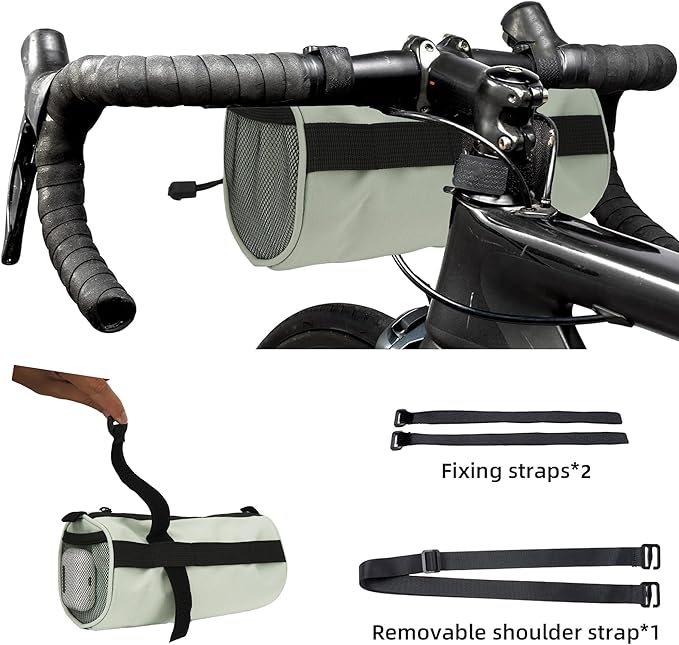 Waterproof Bike Handlebar Bag, Nylon Bicycle Handlebar Bag with Side Pockets & Elastic Band for Commuting, Travel & Daily Cycling (Green)