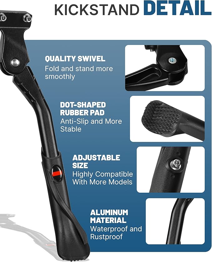 Adjustable Ebike Kickstand for 24-29 Inch Fat Tire Bike, Non-slip Bicycle Kickstand for Adult Bike, Electric Mountain Bike, E-Bike Accessories Replacement Part