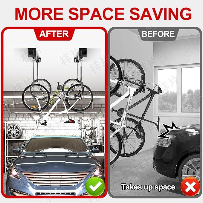 Ceiling Mounted Bike Rack for Garage, Heavy Duty Bike Hangers with Rubber Protective Pad, Adjustable Bike Ceiling Hooks, Bicycle Rack System for Basement, Hanger Garage Home Wall Hooks Hold 4-8 Bikes