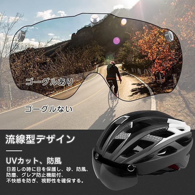 Bike Helmet, Basecamp Bicycle Helmet with Rear Light & Detachable Magnetic Goggles Lightweight Cycling Helmet Adjustable for Adult Men Women Mountain & Road (BC-069)