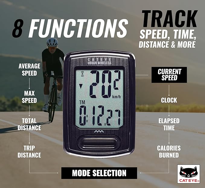 CATEYE Urban Wireless Bike Computer – Analog Speedometer & Odometer with Calorie Tracking, FlexTight™ Mount, Auto Start/Stop, Programmable Odometer & Easy Setup for All Bikes