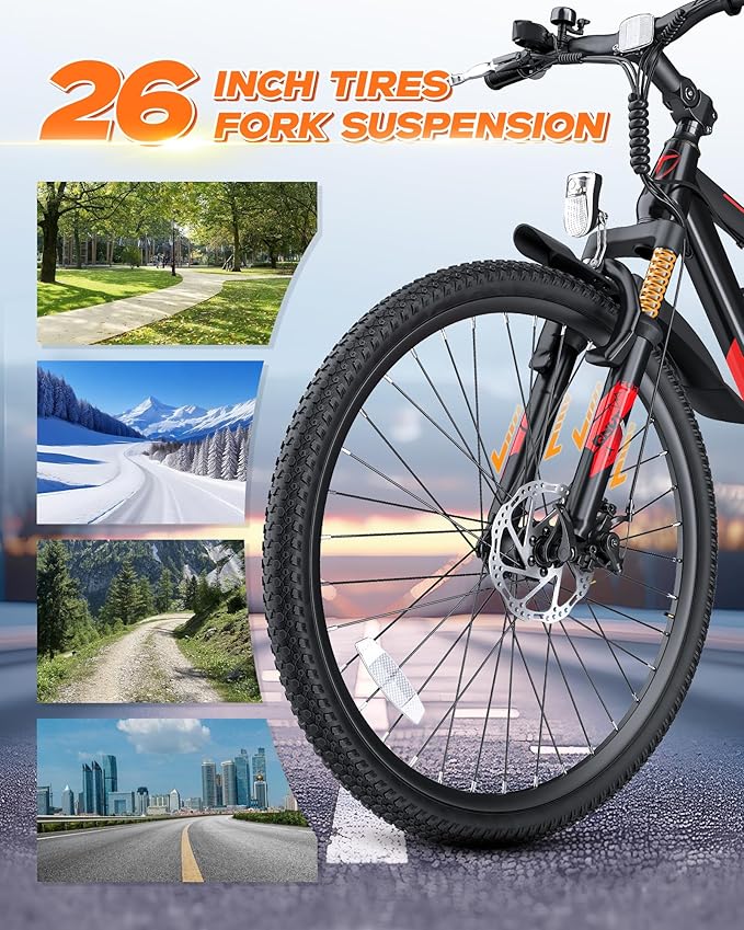 350W Full Aluminum Electric Bike for Adults & Teens, Upgraded Adjustable Handlebars, 21-Speed 26" Commuter E-Bike with Dual Disc Brakes, 40-Mile Range, Mountain Bike for Men/Women