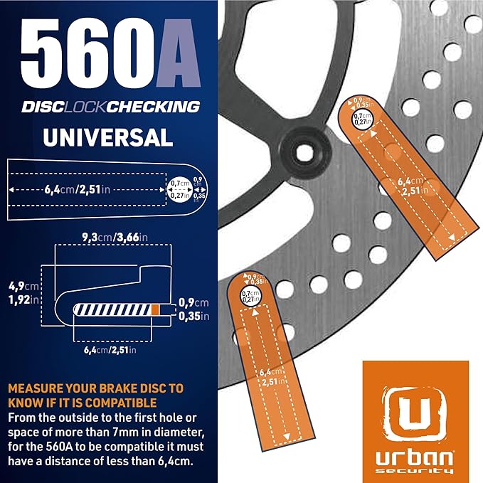 URBAN 560A Motorcycle Disc Lock, Universal ø7mm, More Visible More Deterrent, Compact and Effective Security, Universal Anti Theft Wheel Brake Lock for Motorbike Scooter Electric Bike Bicycle