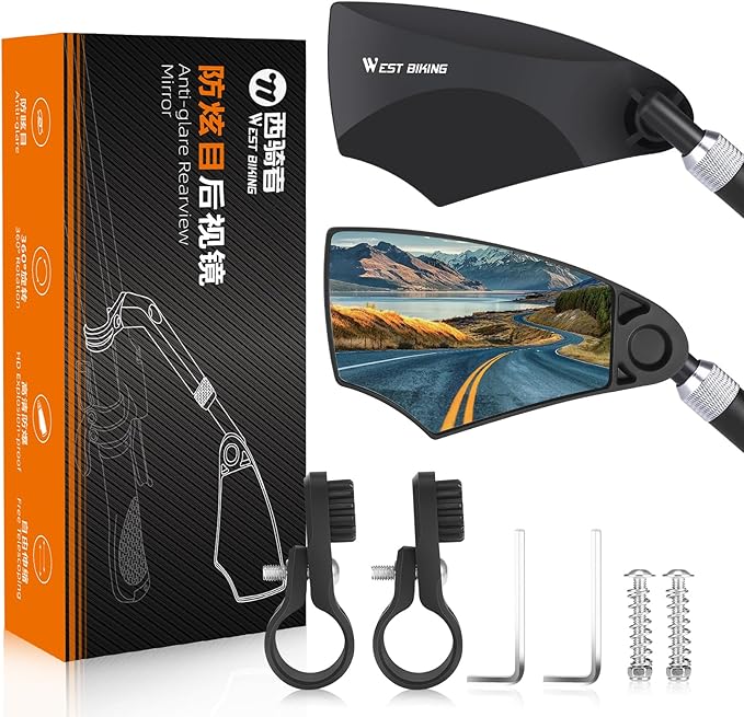 WEST BIKING Anti-Glare Handlebar Bike Mirror - Bike Rear View Mirror With Retractable & 360 ° Adjustable Lens, Foldable Bicycle Mirror For 20-23mm Handlebar(2PCS)