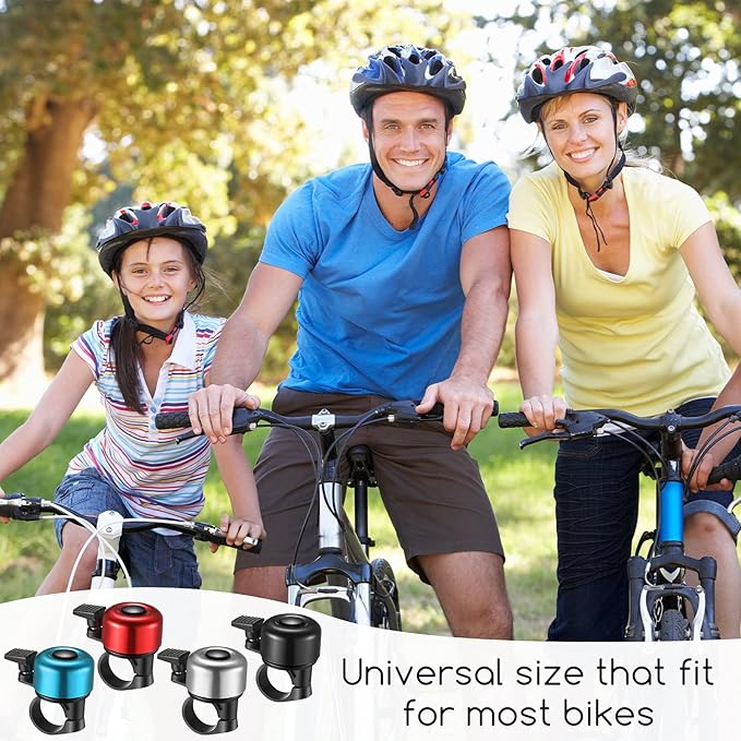 Hestya 4 Pieces Bike Bells, Bicycle Bells for Mountain Bicycle Handlebars Loud Crisp Clear Aluminum Road Bike Ring Bell with Screwdriver for Adults