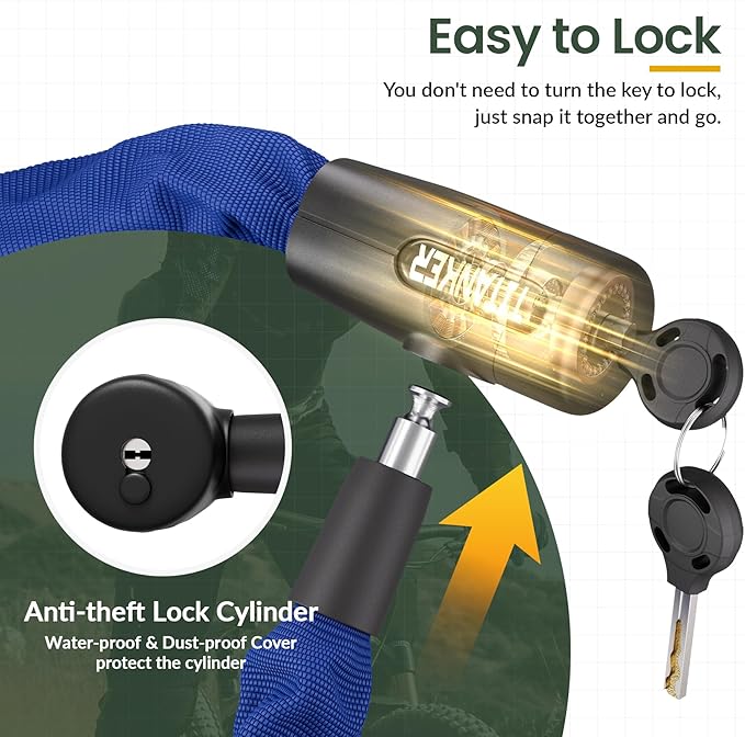 Titanker Bike Chain Lock with Keys, 3.3 Feet Security Heavy Duty Anti-Theft Bicycle Chain Locks for Bike, Motorcycle, Bicycle, Door, Gate, Fence, Grill (6mm, 8mm, 10mm Thick Chain)