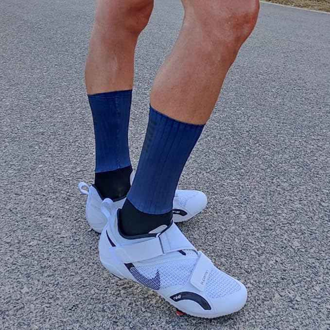 Mens Compression Socks Anti Slip Silicone Aero Socks White Line Men Bicycle Sport Running Socks