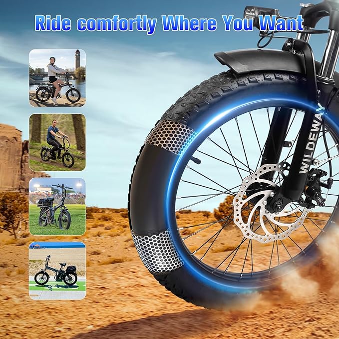Electric Bike for Adults 48V 32Ah（1536Wh） FW11 20” x 3.0” Long Range 28MPH Folding E-Bike Men Women Fat Tire Mountain Foldable Step-Thru Ebike City Urban Commuting Bicycles UL 2849 Certified