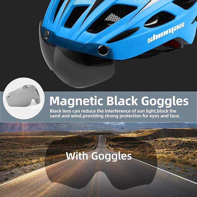 Shinmax Bike Helmet, CPSC/CPC Bike Helmet for Adult Men Women with Magnetic Goggles&Led Back Light Cycling Helmet Adjustable SM-T69