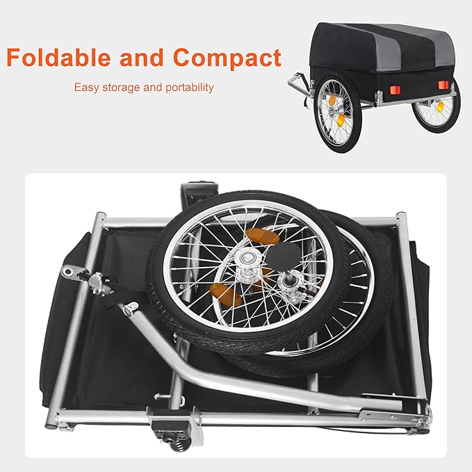 Heavy-Duty Bike Cargo Trailer with Removable Waterproof Cover – 88 lbs Capacity, 16" All-Terrain Wheels & Foldable Design for Camping, Groceries, Hauling Essentials