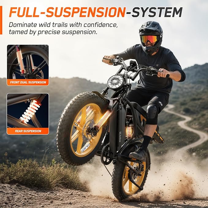 Electric Bike for Adults,1500W Peak Motor Retro E Bike,30MPH Max Speed,60/110 Miles Range,Removable 48V 15Ah Battery,20"x4.0"Fat Tire,Ebike with Suspension,UL 2849