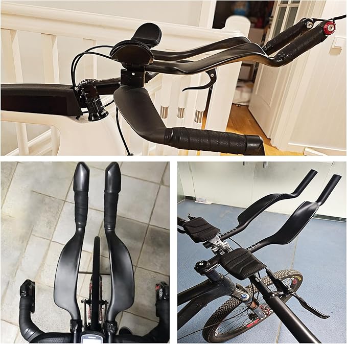 Carbon Bicycle TT Arm Rest Handlebar Aero Bars Extension Triathlon Trial Bike Bar Ends Cycling Bullhorn Handlebar Parts 22.2mm for Road TT Bike,Fixed Gear,Racing bike-Black Matt (No Hole)