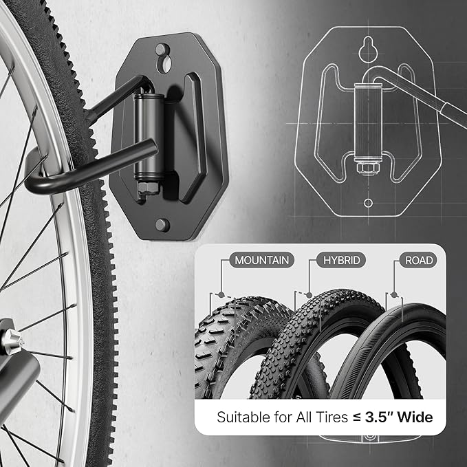 Swivel Bike Wall Mount, Heavy Duty Vertical Bike Rack with Fixed Hooks for Garage Storage, Wall Mounted Bicycle Hangers Holds up to 77 lbs for Indoor, 4 Pack