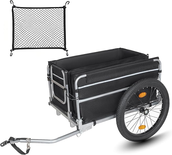 Lightweight Bicycle Trailer, Foldable Bike Cargo Trailer with Universal Hitch, Portable Bicycle Trailers Folding with Upgraded Fat Tires, for Camping, Groceries, 110 LBS Load Capacity