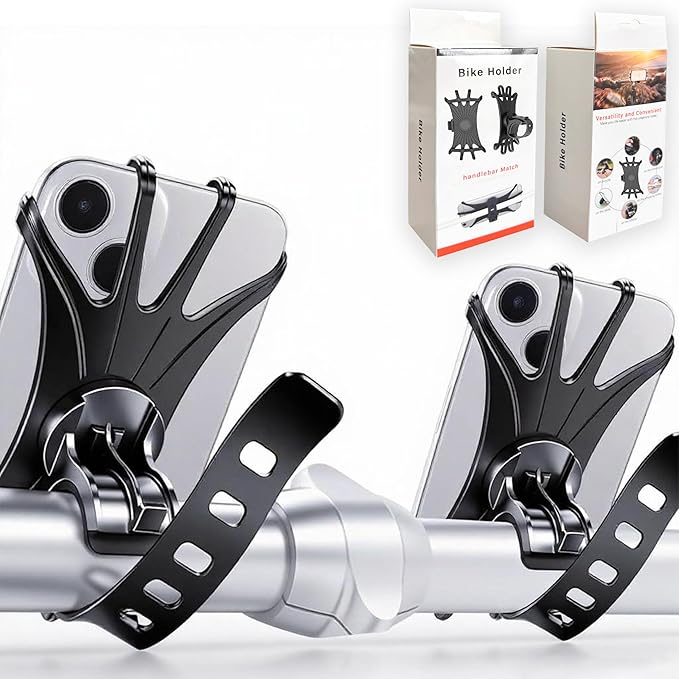 2026 Bike Phone Mount 2 Pack, 360° Rotation Silicone Phone Holders for iPhone and Samsung, for Most Smartphones and Handlebars, Easy Install - Black Upgraded Universal Bike Cell Phone Holder