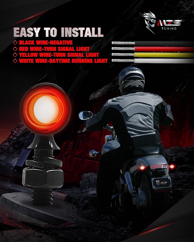 MZS Motorcycle LED Turn Signals, Front Light Red+Red and Rear Red Mini Brake Tail Light Blinkers, Universal 6mm Screw Compatible with Most Family Motorcycles