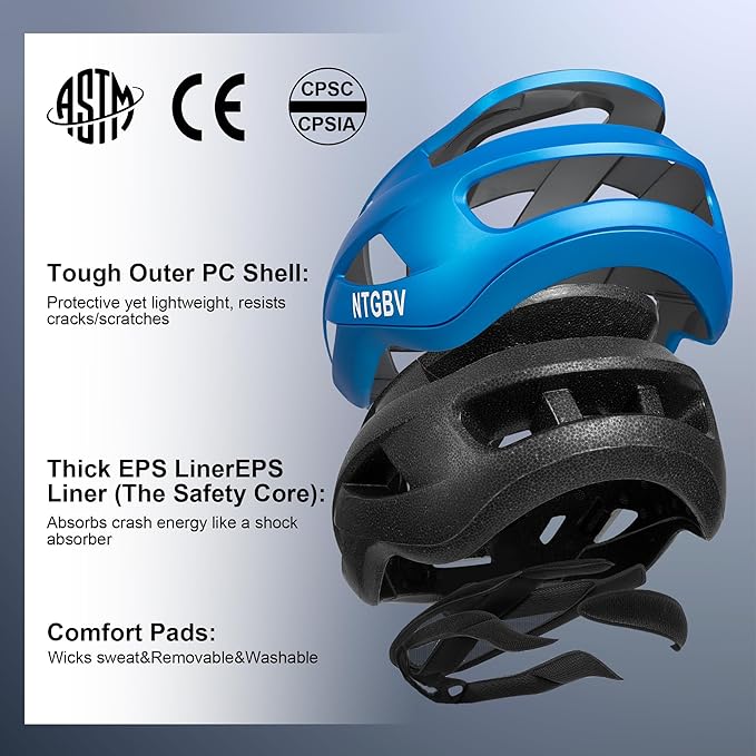 Adult Bike Helmet for Men/Women with Helmet Bag 2 Removable Moisture-Wicking Liners Adjustable Dial Comfort Fit Lightweight Shockproof CPSC 1203 Safety Certified for Road-Ready/Urban-Commute/MTB