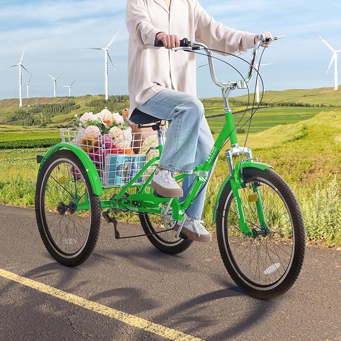 VEVOR Folding Adult Tricycle,Adult Folding Trikes, 3 Wheel Cruiser Bike with Large Basket & Adjustable Seat, Shopping Picnic Foldable Tricycles for Women, Men, Seniors