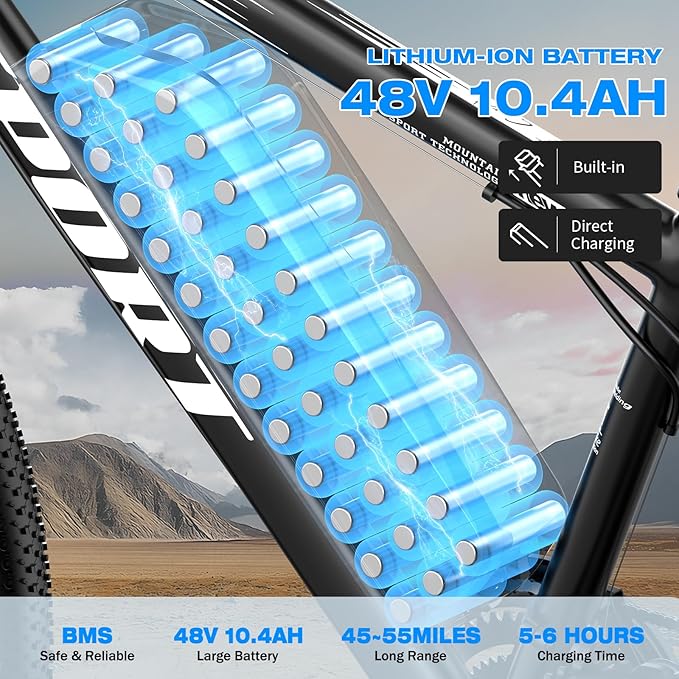 ASKGO Electric Bike for Adults, 1500W Peak Motor, 25Mph, 65Miles, 48V 10AH Removable Battery, 26“ Mountain Ebike with 7-Speed Gear for Beach Snow Commuter