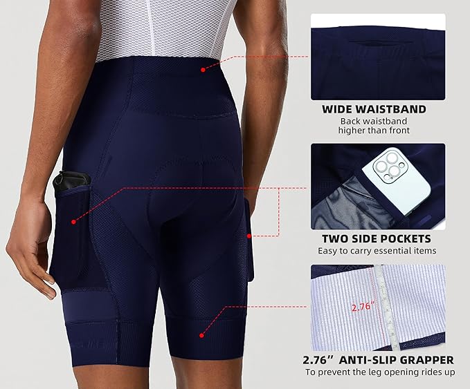 YKYWBIKE Cycling Shorts Men with Pockets,4D Padded Bike Shorts for Men,Biker Short UPF 50+ MTB Bicycle Road Biking Short
